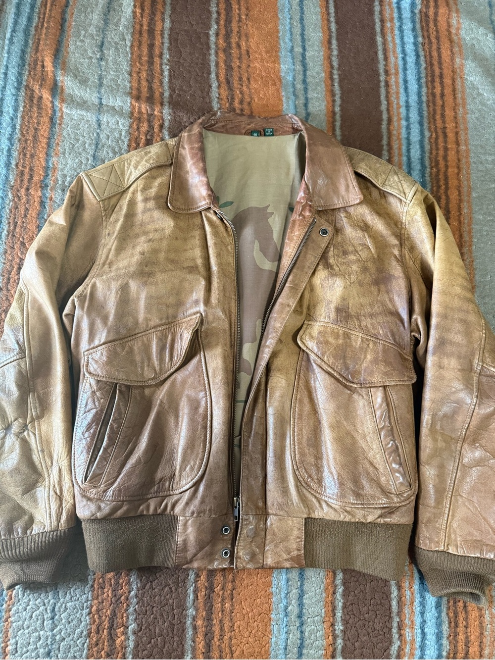 Vintage 90s Hunt Club Men's Brown Leather Bomber Jacket